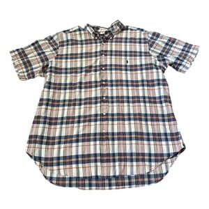 Polo Ralph Lauren Shirt Men 3XLT Plaid Bleeding Madras Classic Fit Indigo Preppy